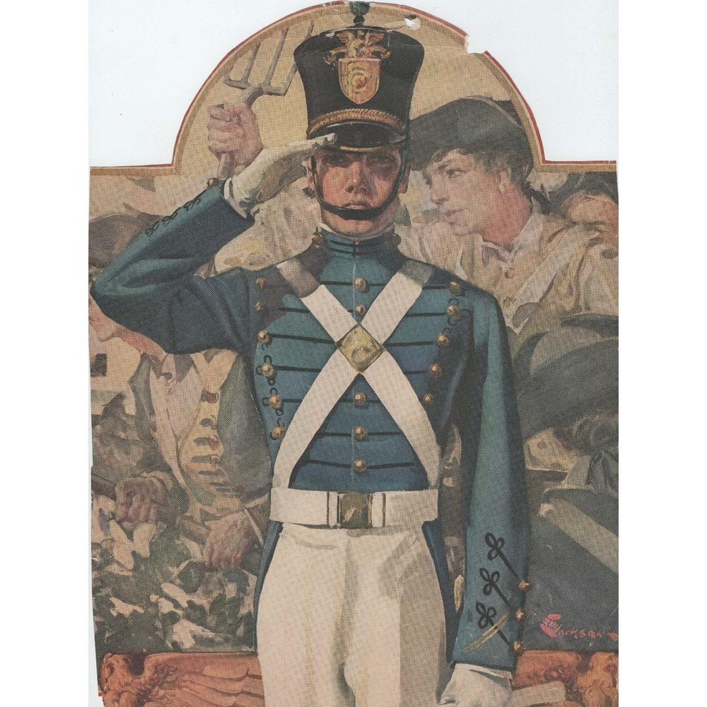 Vintage Military Cadet Dress Uniform Saluting Illustration Print 8.5x11.3
